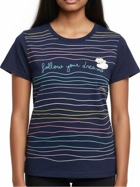 Eddie Bauer Girls Navy Striped 'Follow Your Dreams' Graphic Tee